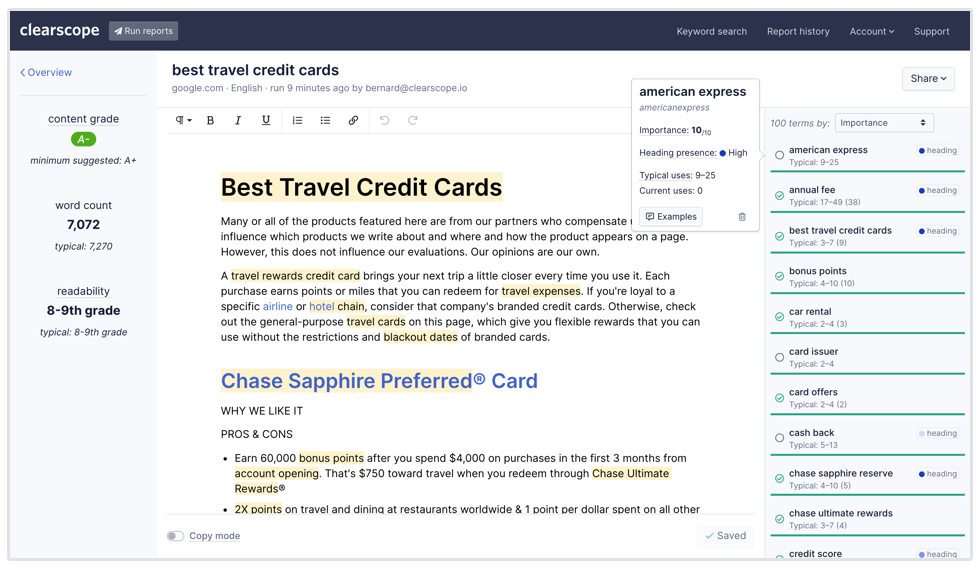 Clearscope blog editor